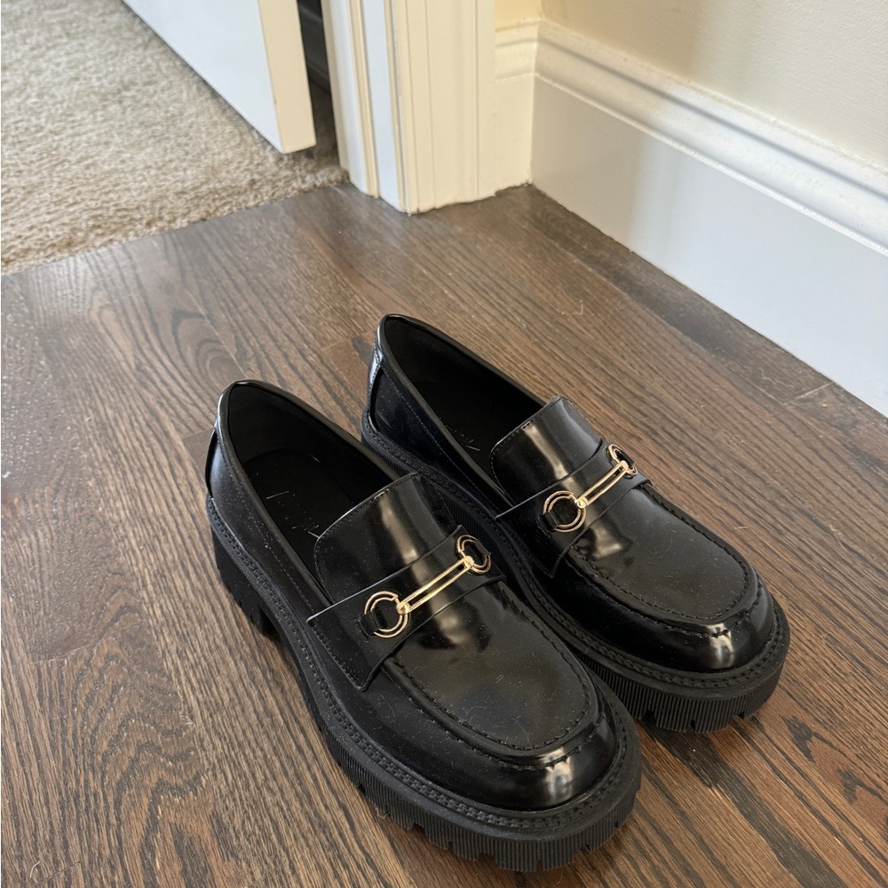 Nastygal Black Loafers w/ gold buckle